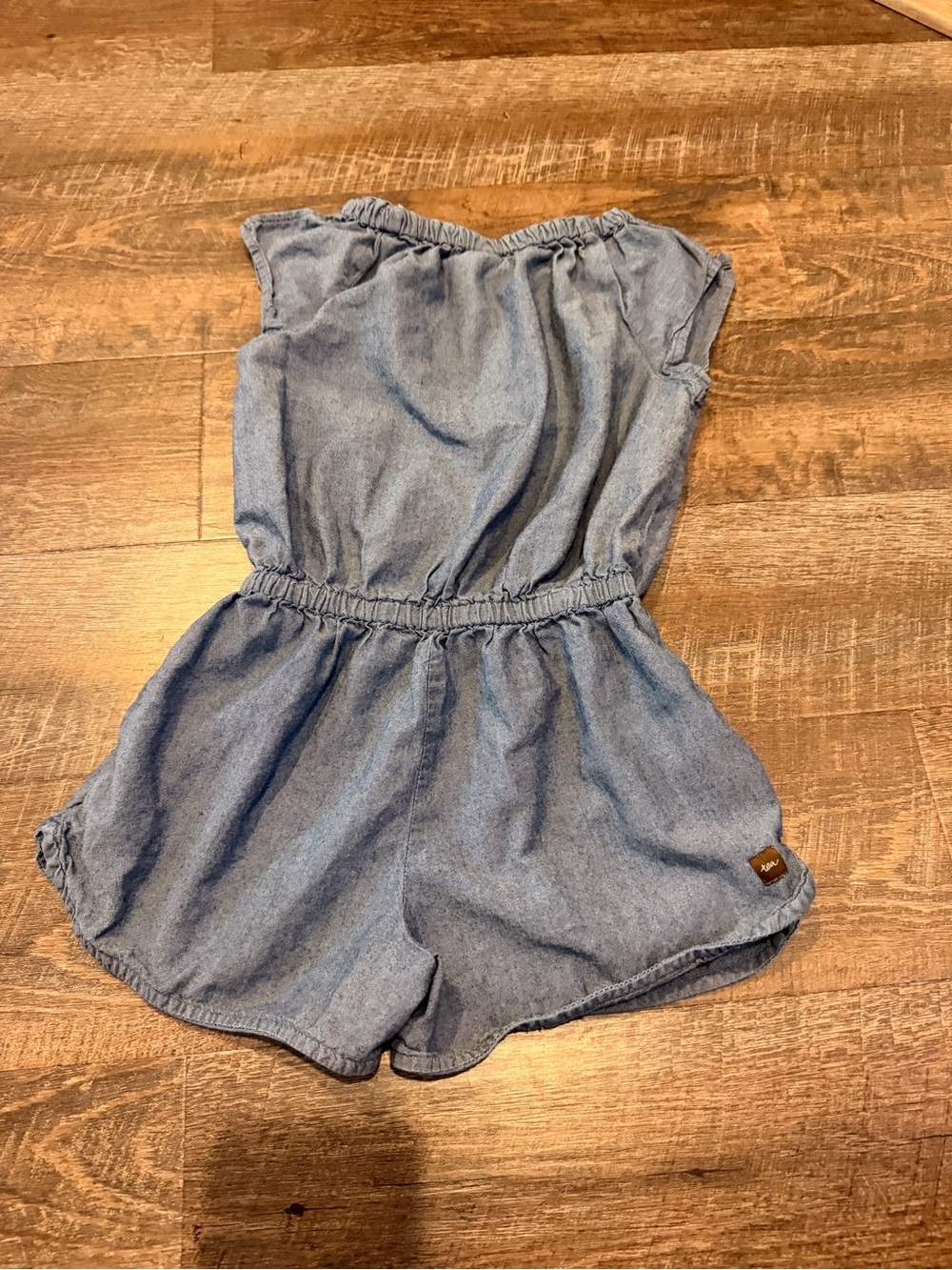 Tea Collection Girls Size 6 Chambray Romper Blue Off Shoulder Short Sleeve - Picture 4 of 5